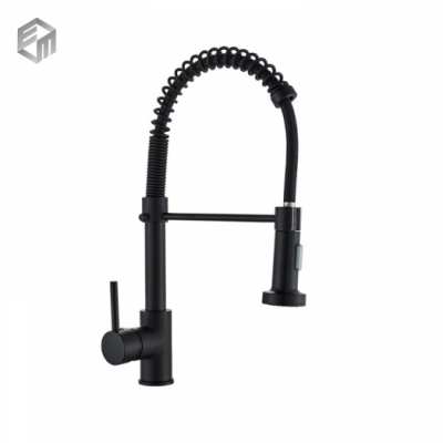 Hot Sell Brass Black Single Handle Dual-function Pull Down Sprayer Spring Kitchen Faucet